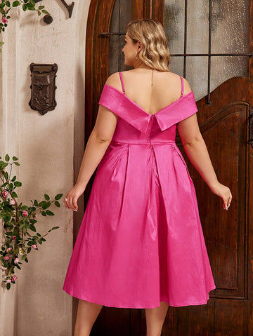 Woochic robe cocktail de vacances grande taille et design croisé,rose